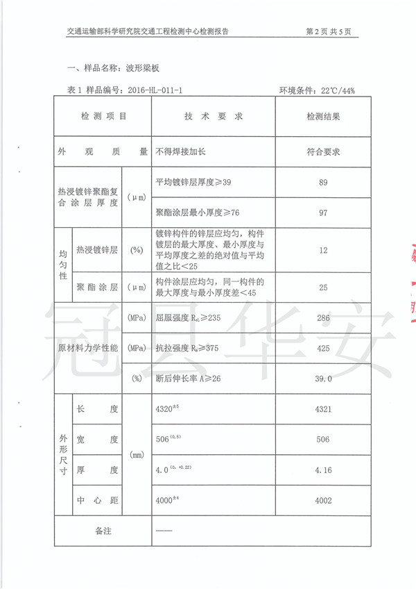 三波噴塑波形護欄板檢測報告